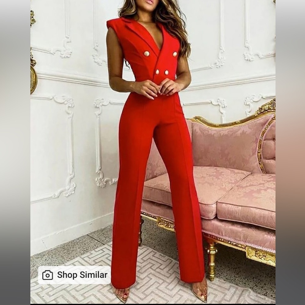 Chicme Double Breasted Sleeveless Blazer Jumpsuit Sz Small